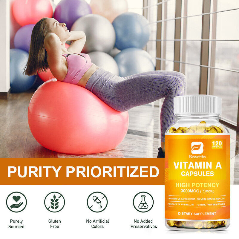 120pcs Vitamin A 10,000 IU Capsules,Support Immunity ,Bone & Eye Health