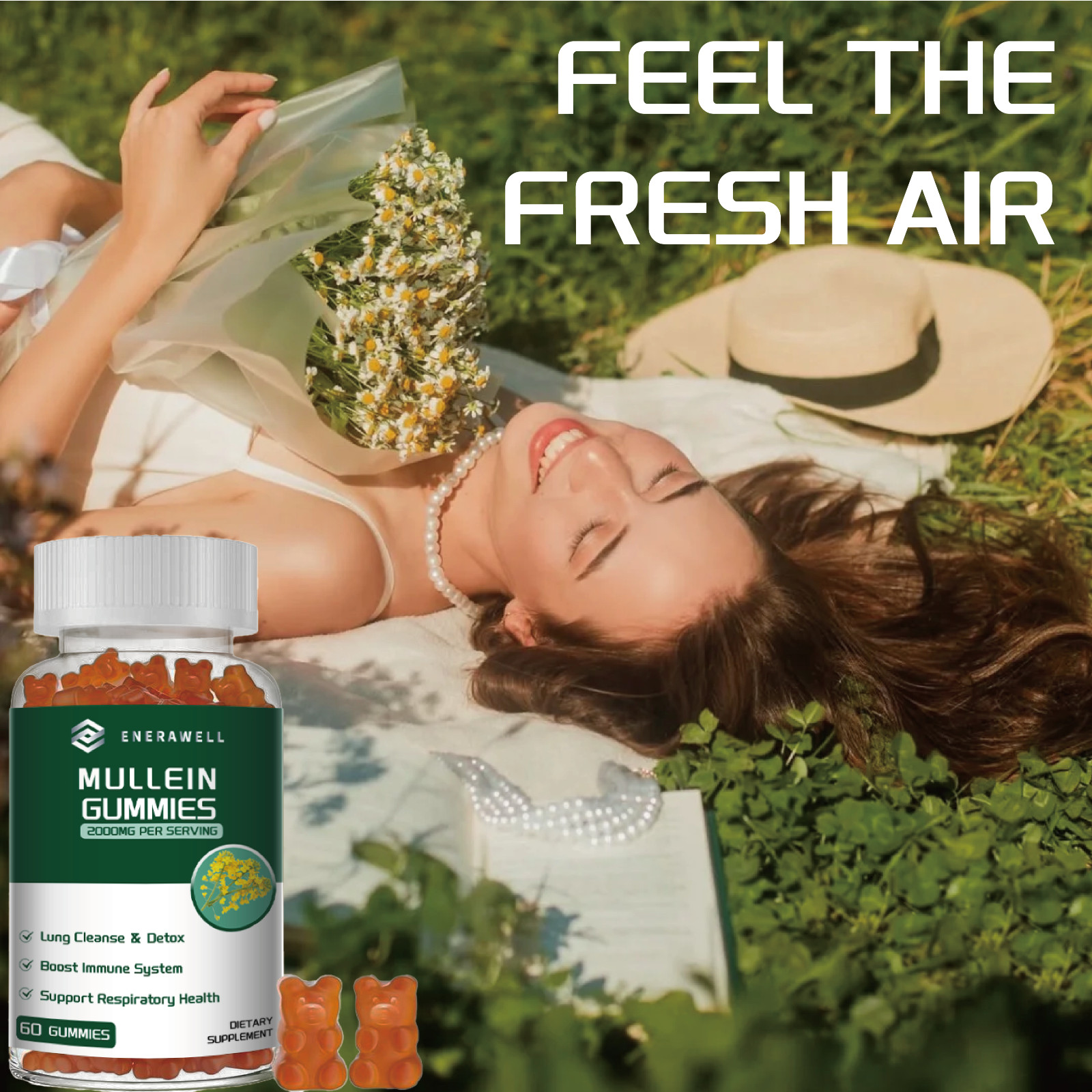 Mullein Chewable Gummies for Lung Cleanse & Detox, Respiratory Health 02/07/2027