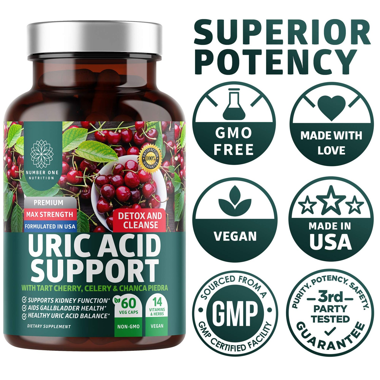 N1N Premium Uric Acid Support Supplement [14X Potent 60 Count (Pack of 1)