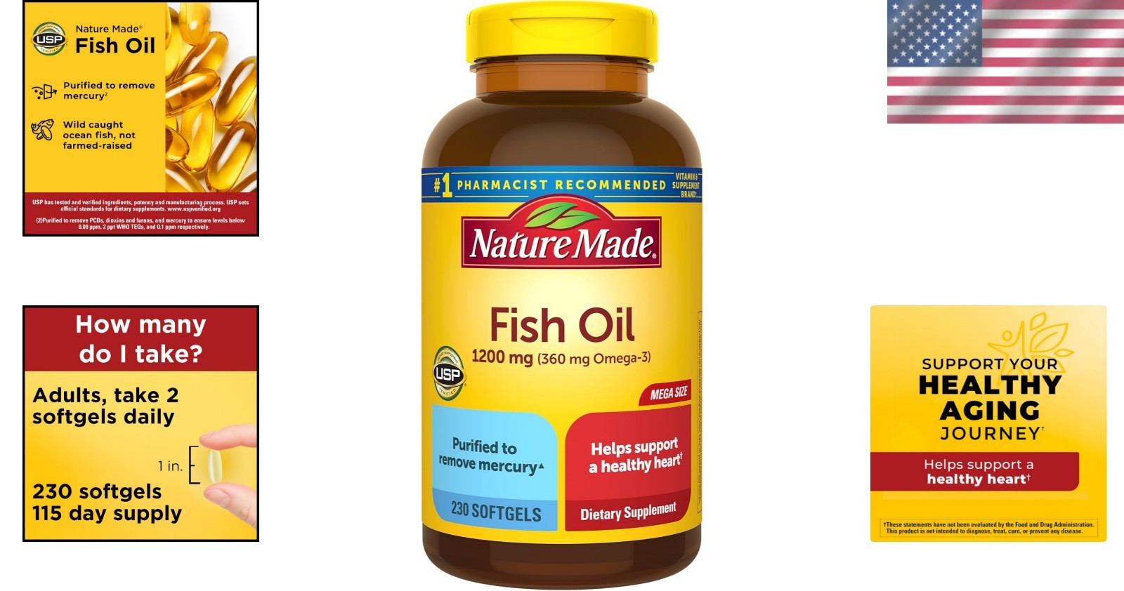Omega 3 Fish Oil Softgels – 1200 mg, 230 Softgels for Daily Heart Health