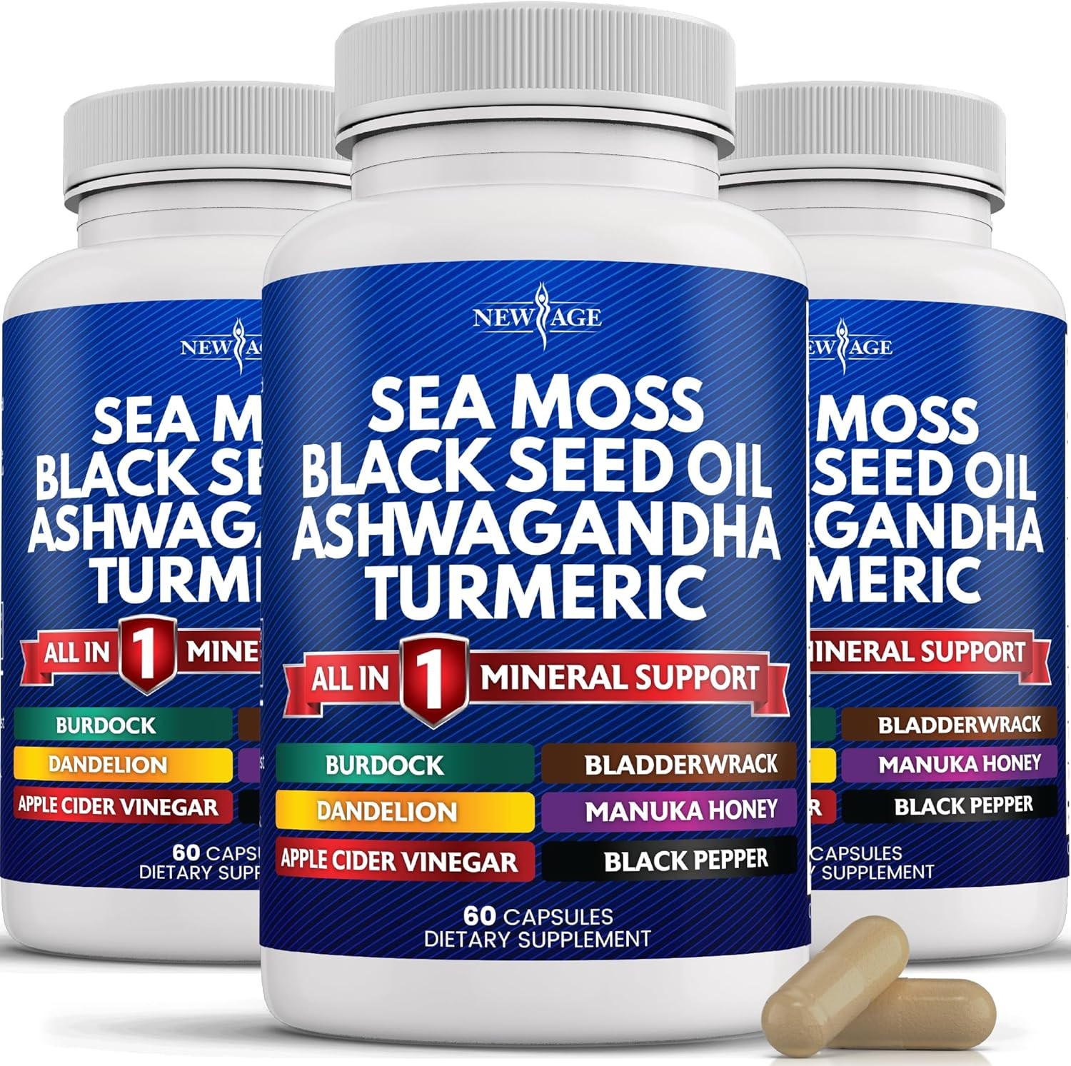 Silica Sea Moss 3000Mg Black Seed Oil 2000Mg Ashwagandha 1000Mg Turmeric 1000Mg