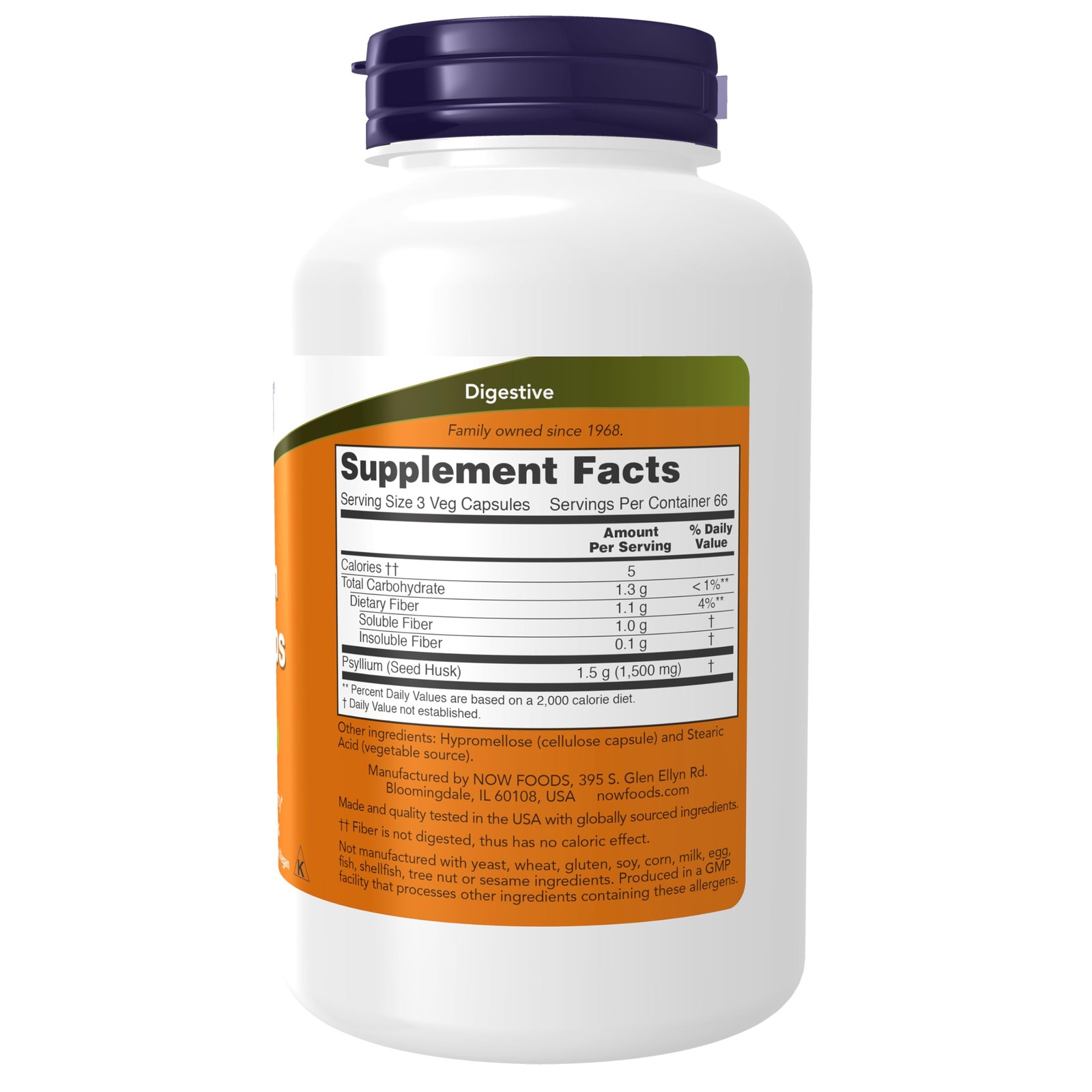 Supplements, Psyllium Husk Caps 500 mg,r, Intestinal Health*, 200 Veg Capsules