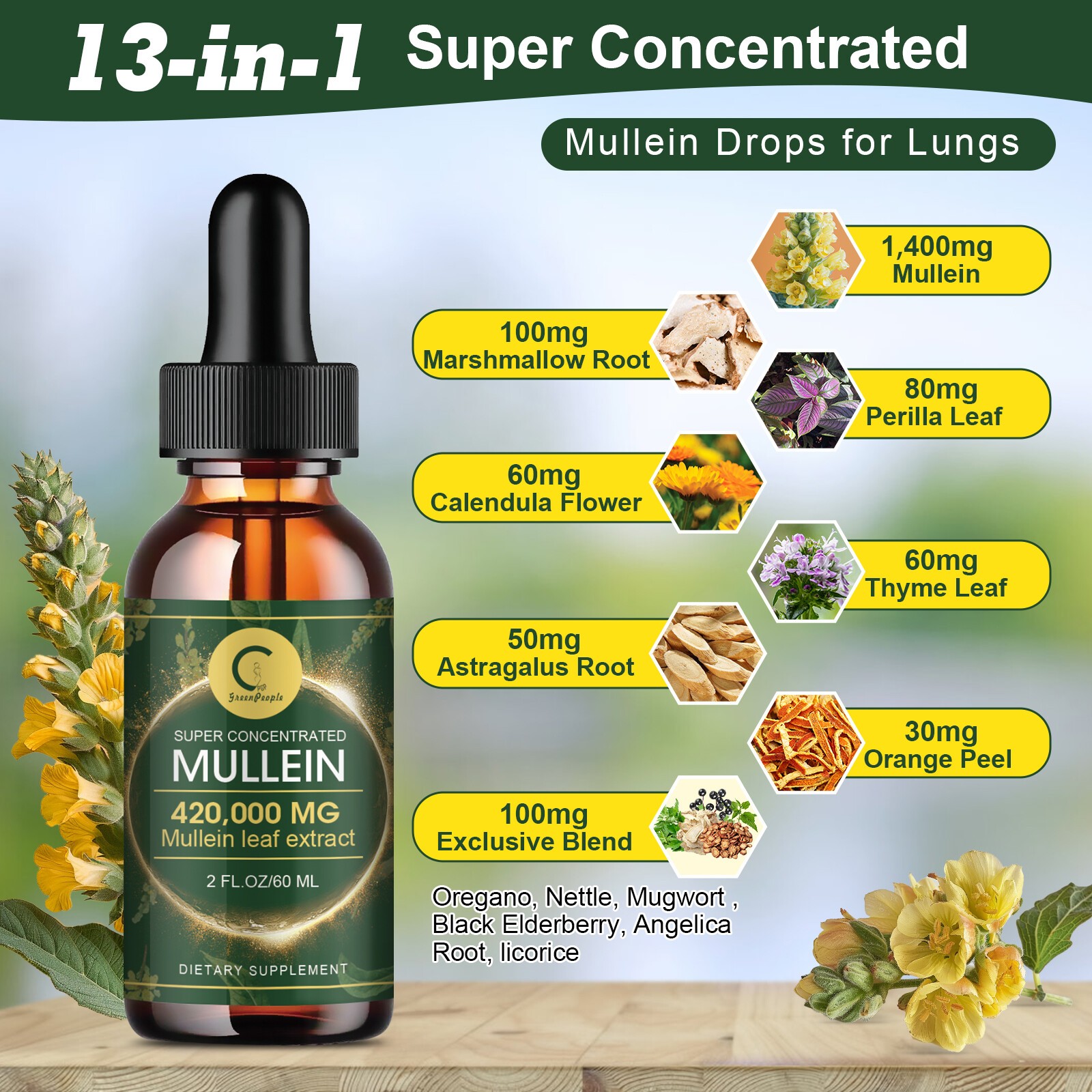 Mullein Drops for Lungs Lung & Bronchial Cleanse Respiratory Health Support