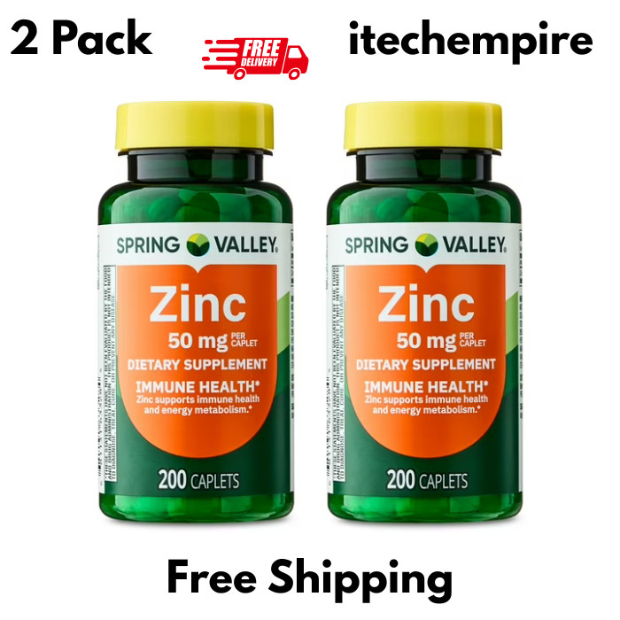 2 Pack Spring Valley Zinc Dietary Supplement for Immune Health 50mg 200 Cap Ea