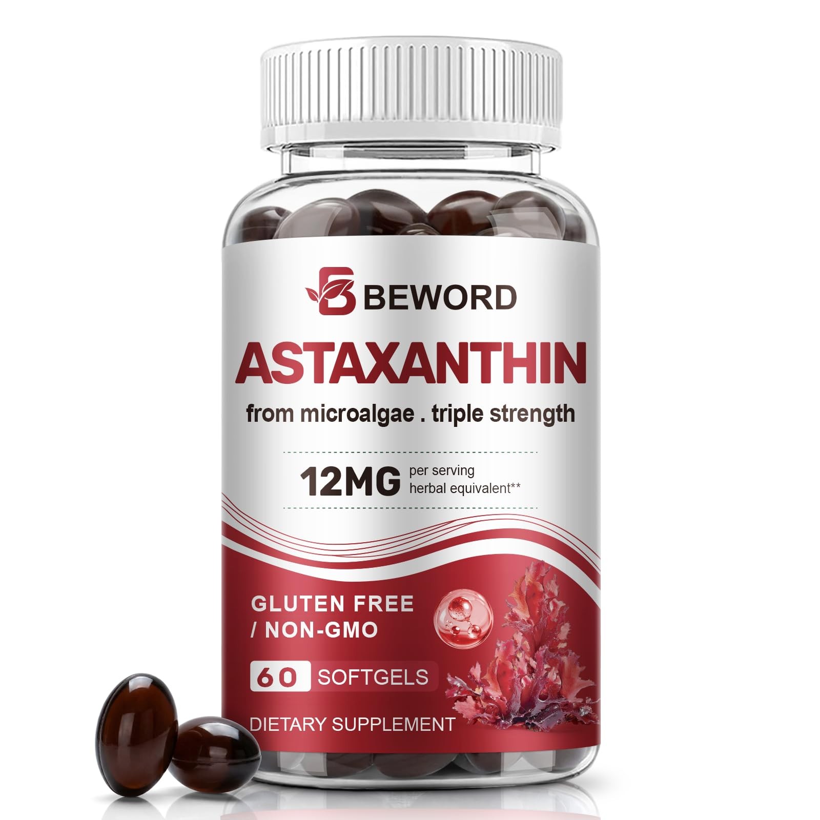 Astaxanthin 12mg with MCT Oil, 60/120 Softgels 60 Count (Pack of 1)