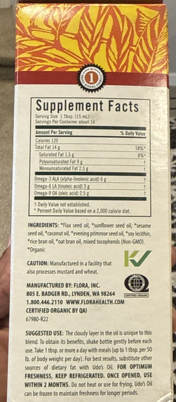 Flora, Udo’S Choice Organic Udo’S Oil 3·6·9 Blend, 8.5 Oz
