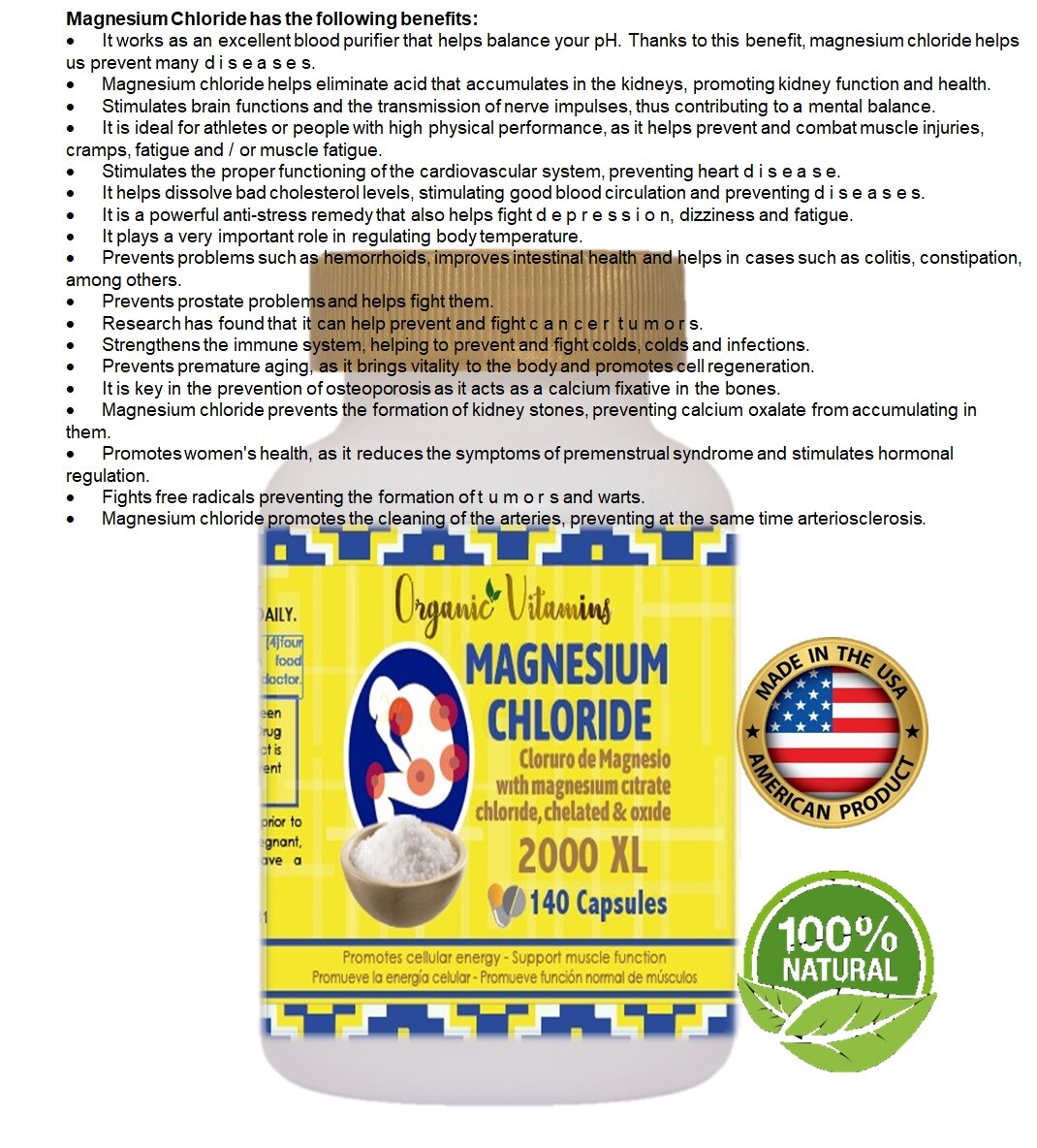 Magnesium Citrate 140 capsules chelated 2000 mg high potency Magnesio