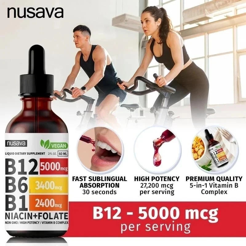 (2-Pack) Nusava B12 Drops 5000mcg – Vegan Liquid Supplement – Raspberry..