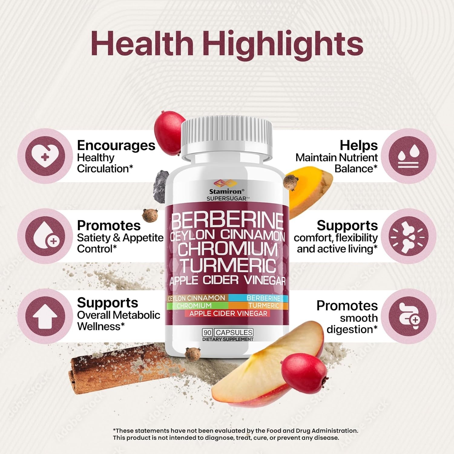 Berberine Complex with Ceylon Cinnamon, Chromium, Turmeric, Apple Cider Vinegar