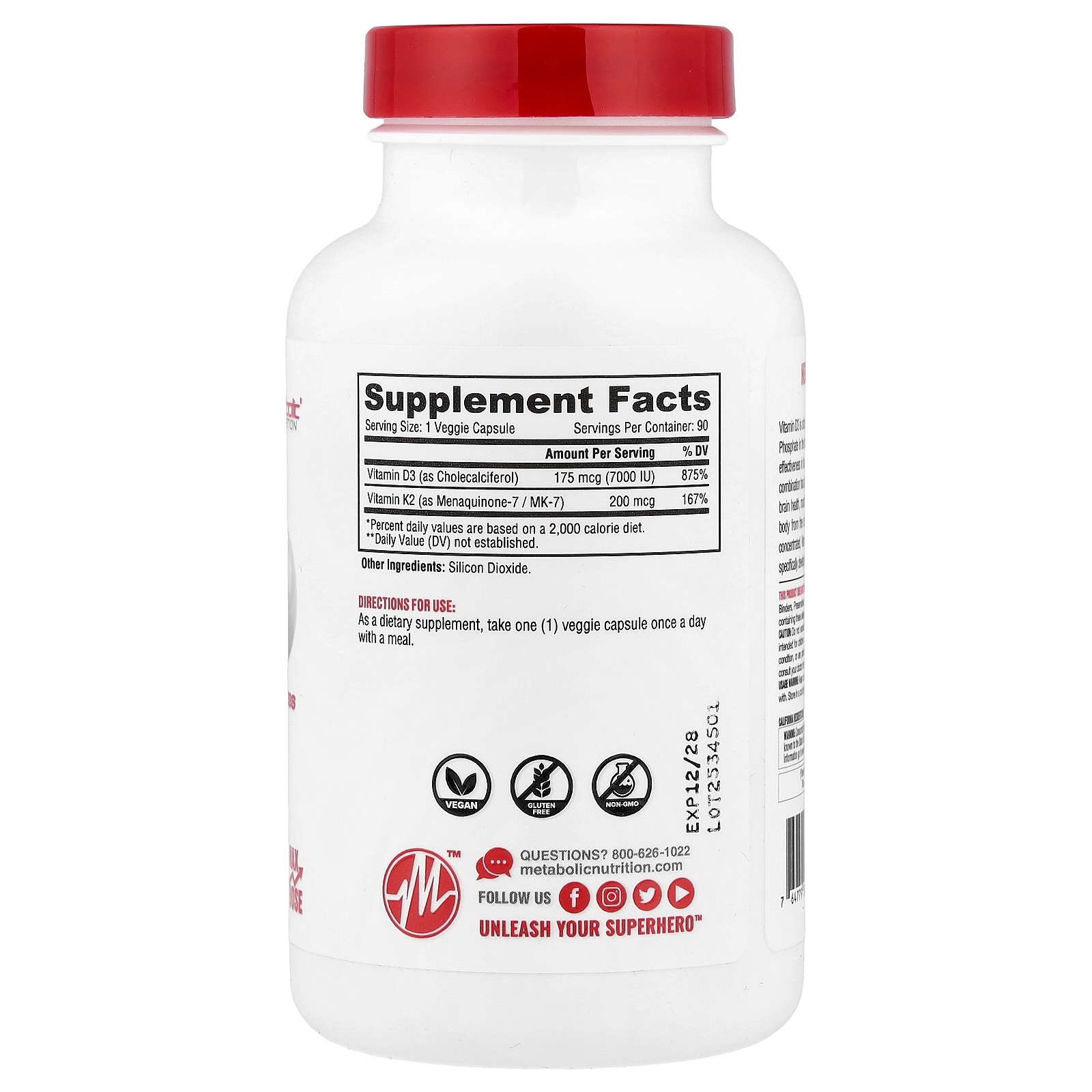 Vitamin-D3 + K2, Maximum Potency Formula, 90 Capsules