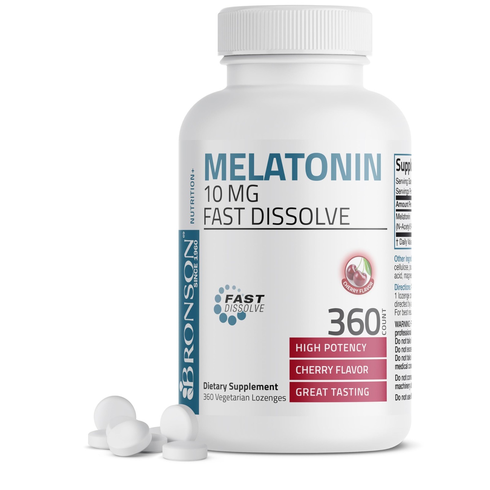 Melatonin 10mg Fast Dissolve Cherry Tablets – Vegetarian Chewable Lozenges, 360