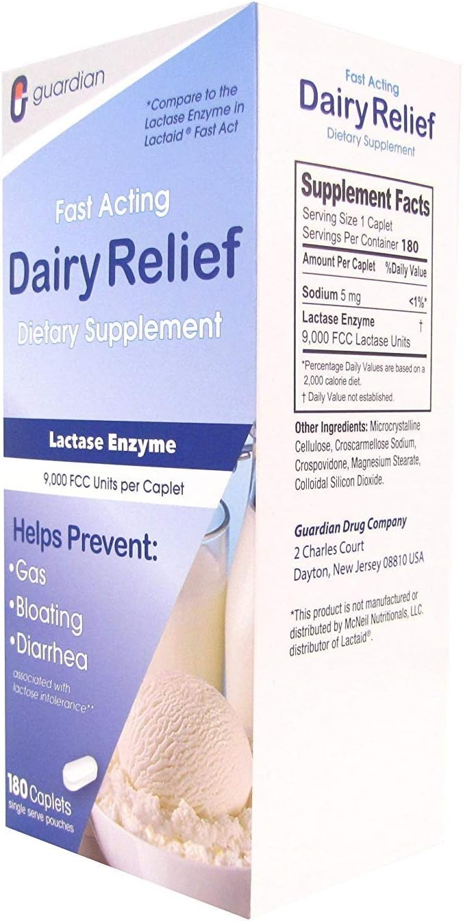 Relieve Lactose Intolerance Quickly – 180 Unflavored Caplets of Maximum Strength