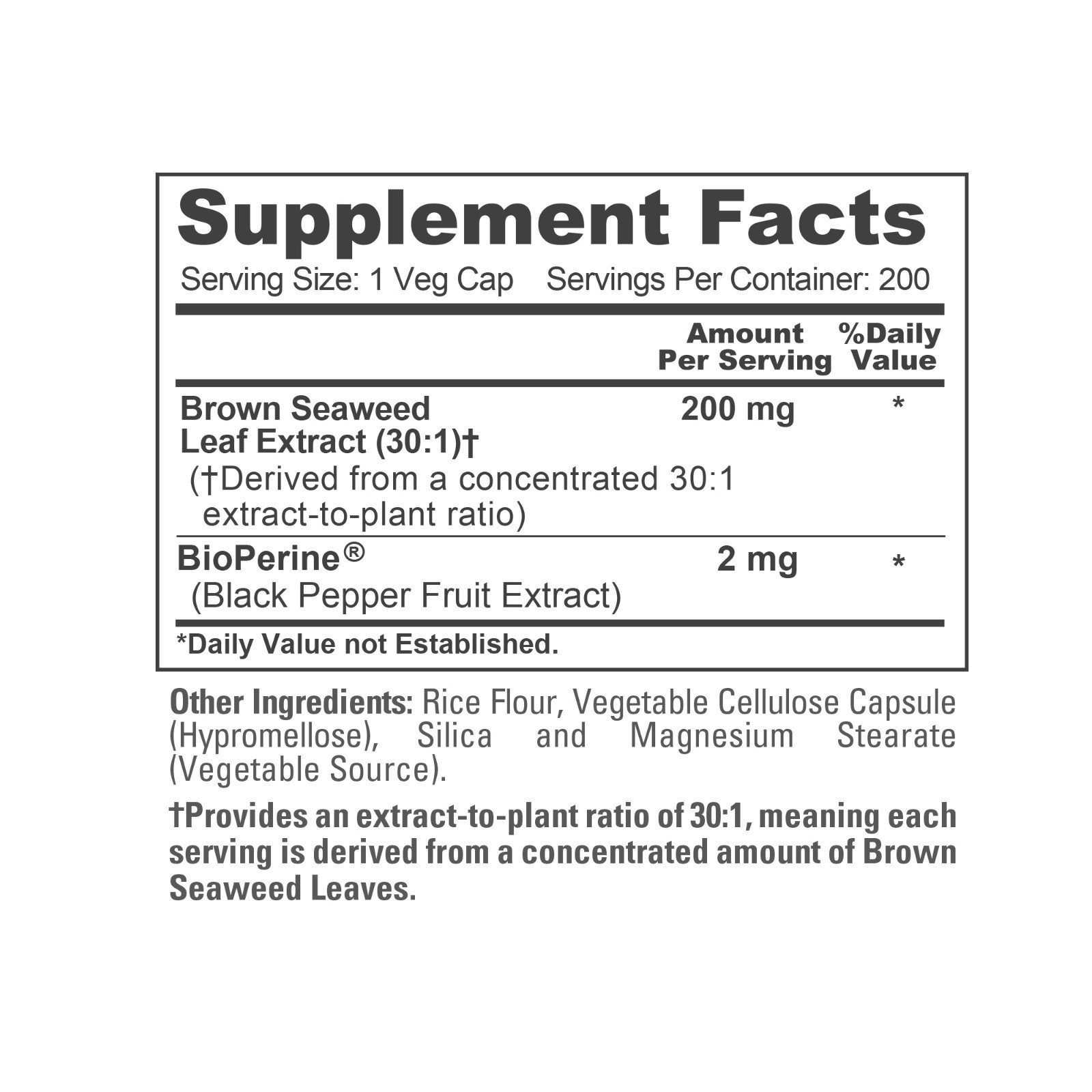 NusaPure Brown Seaweed Extract 6,000 mg with Bioperine – 200 Veggie Capsules