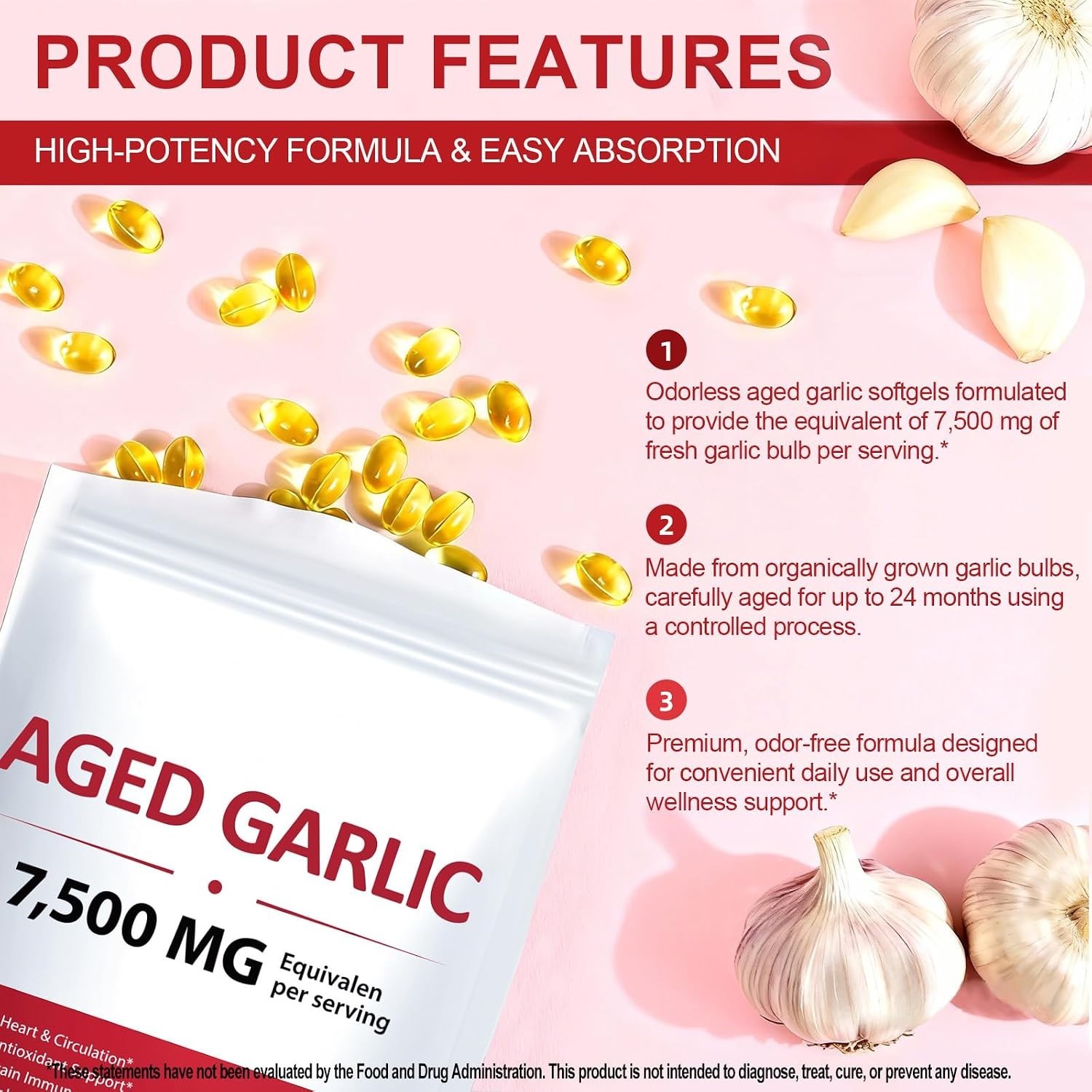 Odorless Garlic 7500Mg per Servings, 300 Softgels | 2 Years Aged Garlic Extra..