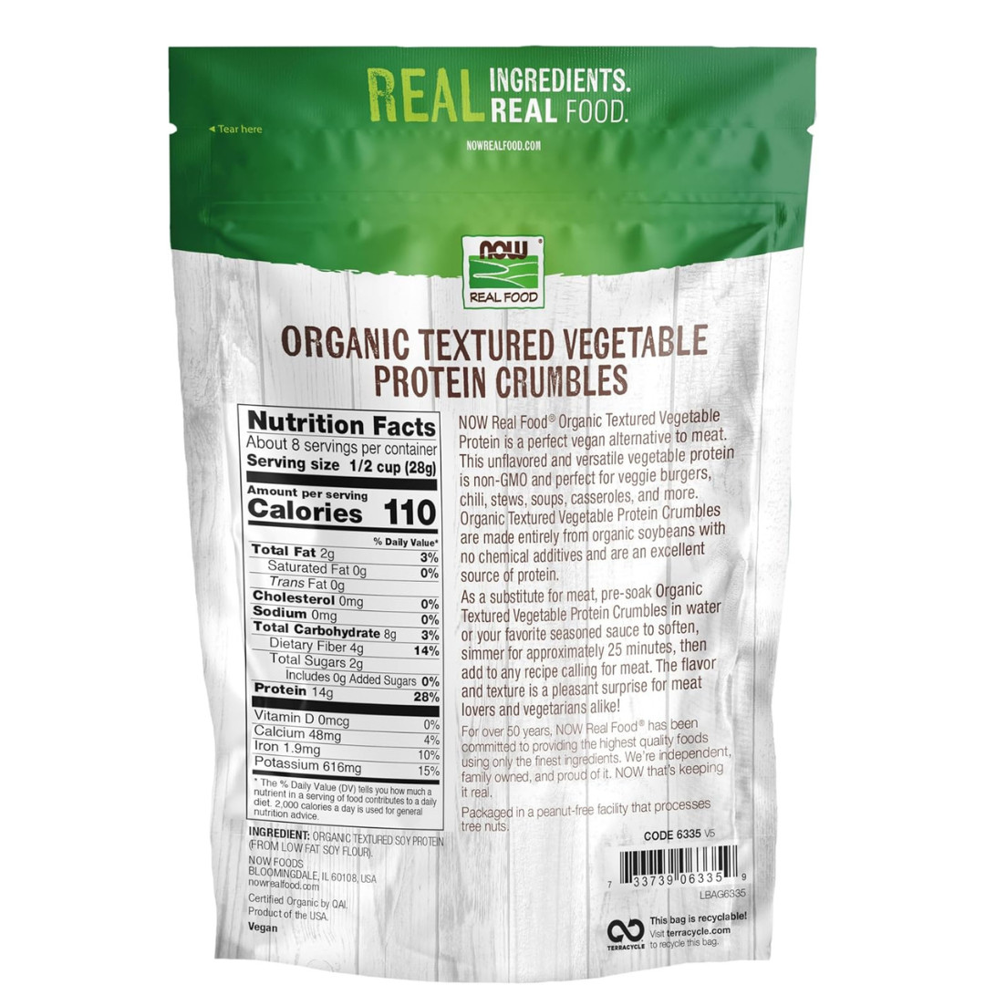 NOW Foods Organic Textured Soy Protein 8oz Vegan Non GMO Meat Substitute