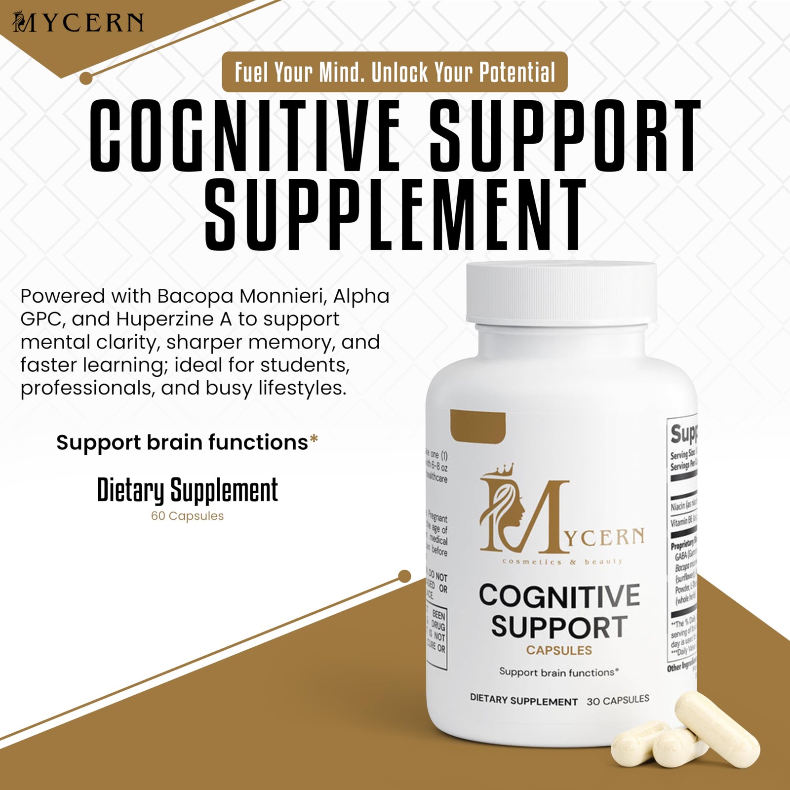 Cognitive Support Supplement – 30 Capsules – with Bacopa 30 Count (Pack of 1)