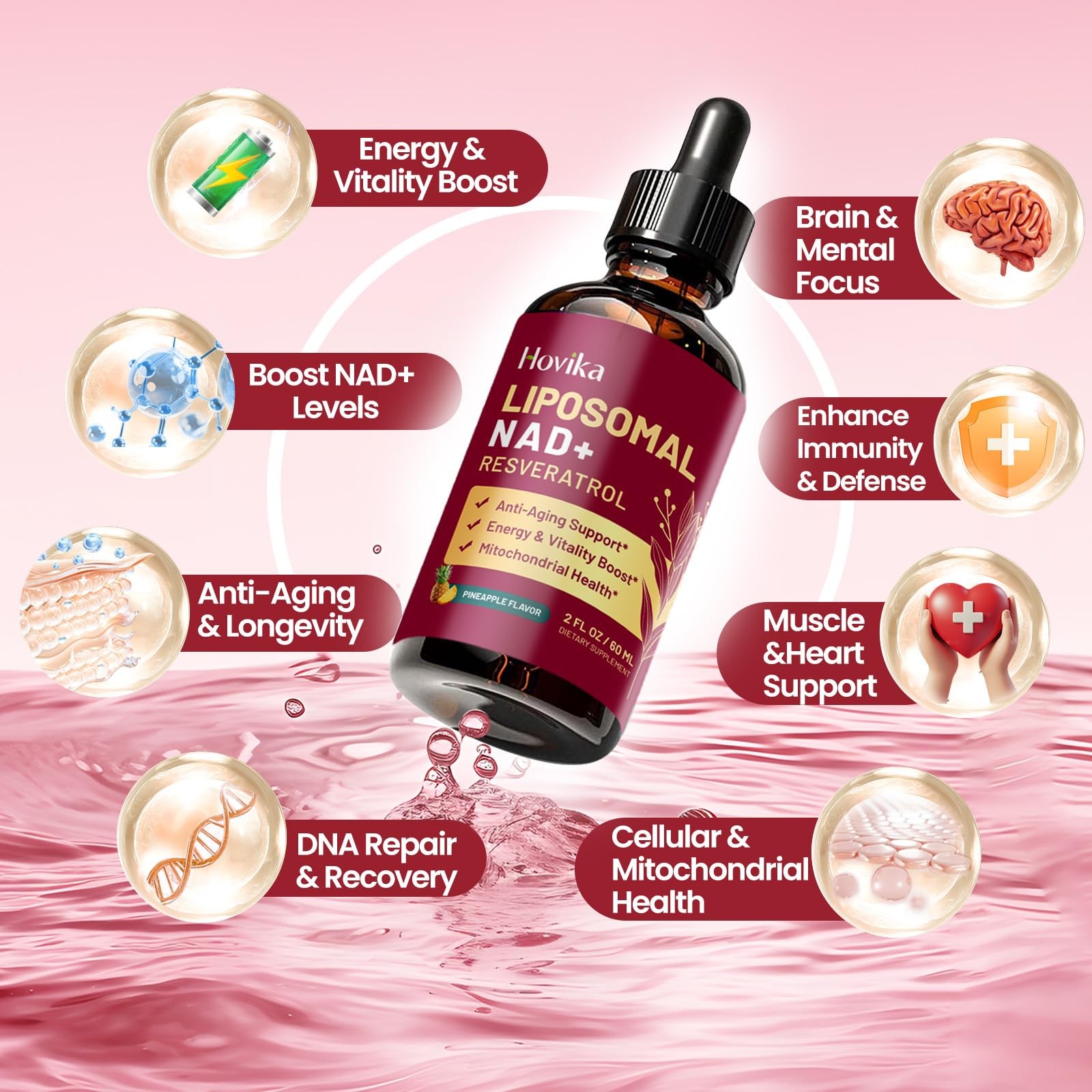 Hovika Liposomal Nad Supplement – 1200Mg Nad Liquid Drops For Women Men