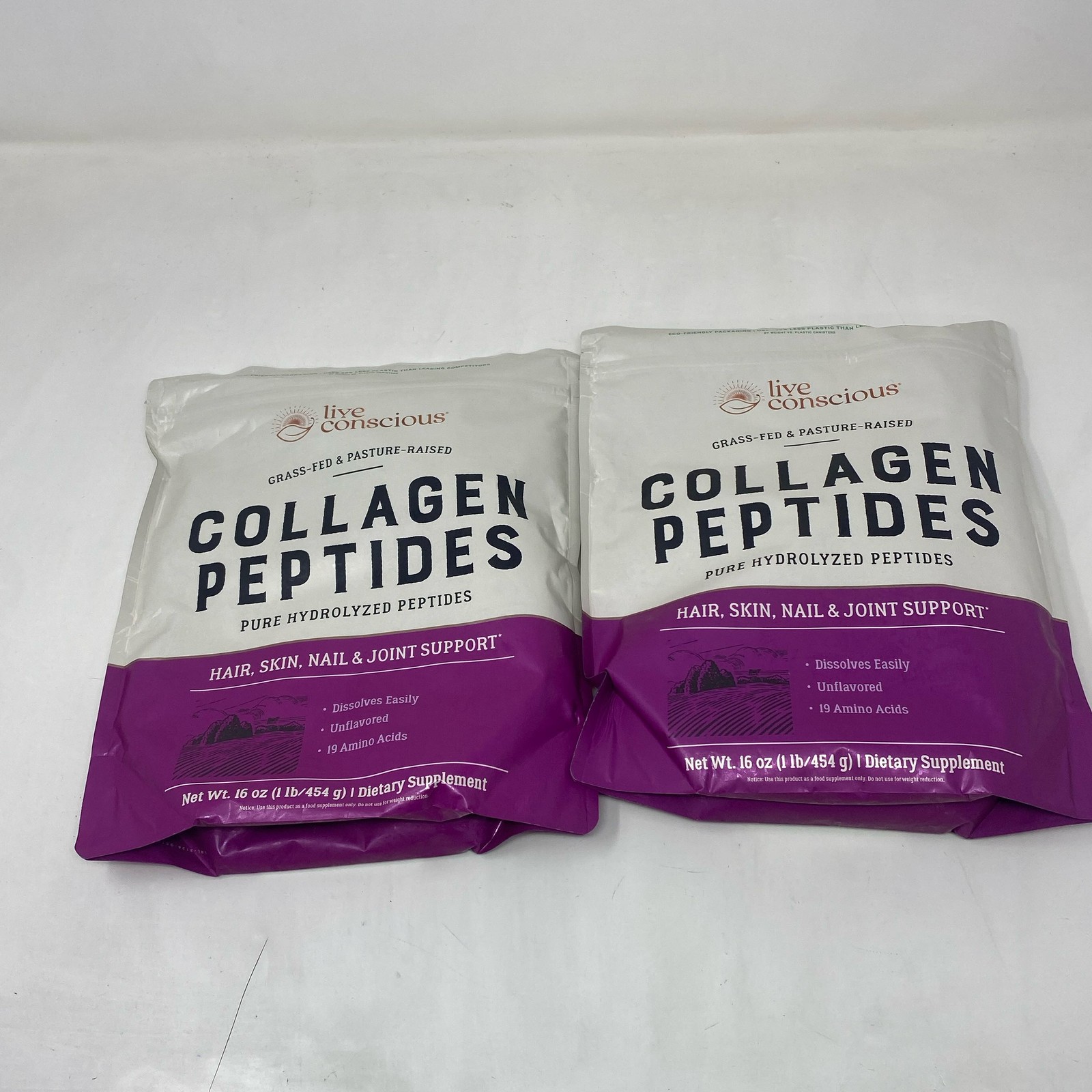 Live Conscious Collagen Peptides 16oz Unflavored Powder, 2-Pack