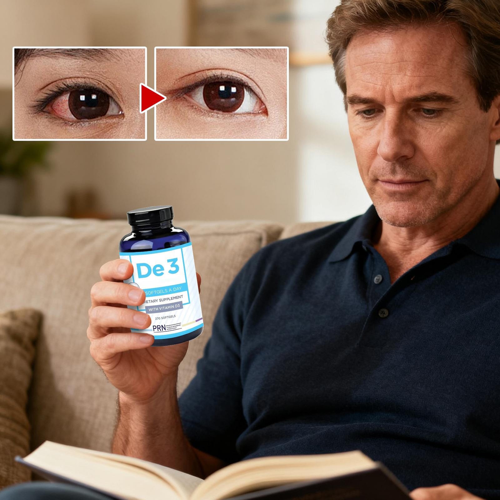PRN De3 Dry Eye Omega Benefits Nahrungsergänzungsmittel mit Vitamin D3 – 90 K