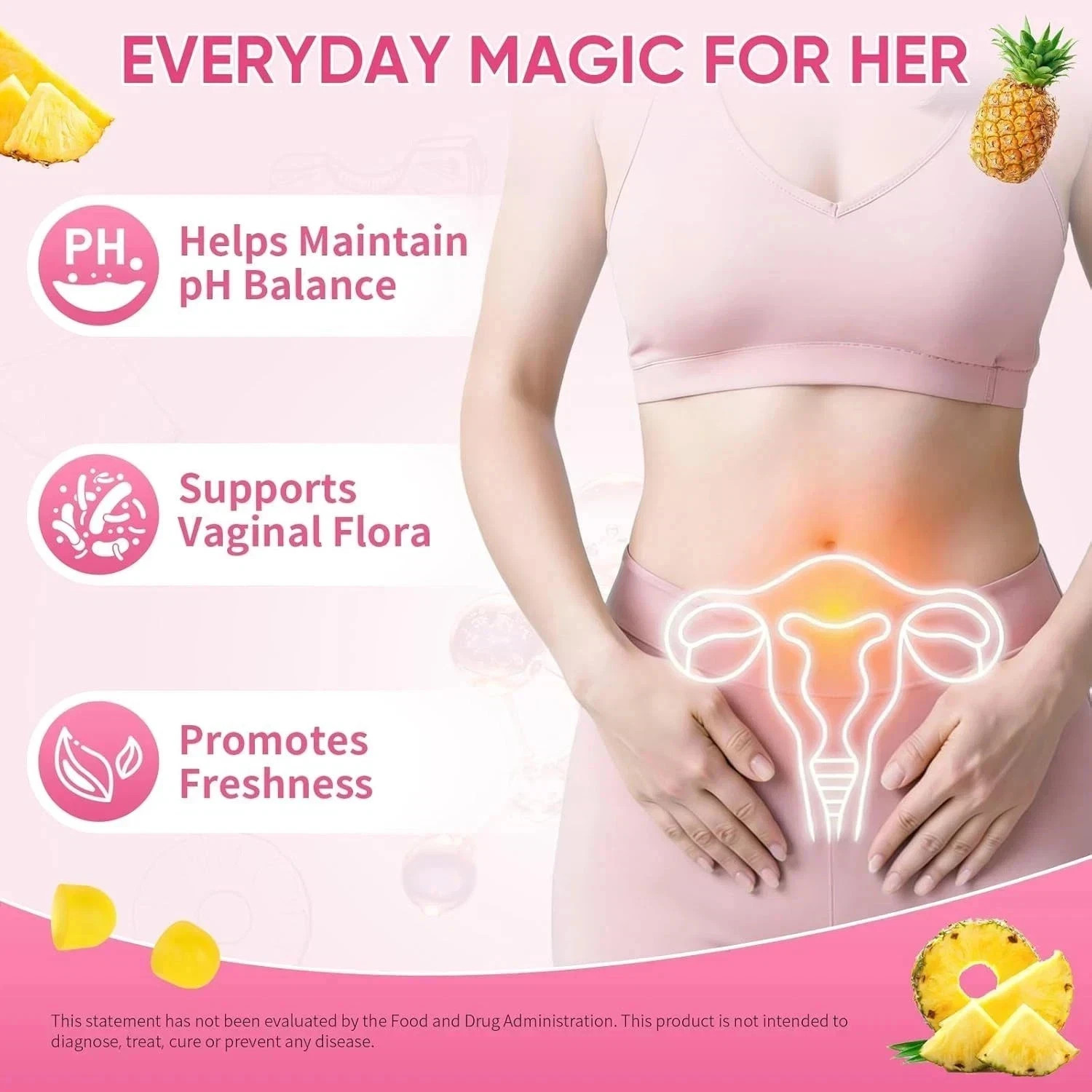 Probiotic Gummies + Slippery Elm🍍 Support Flora Women ph Balance Pineapple