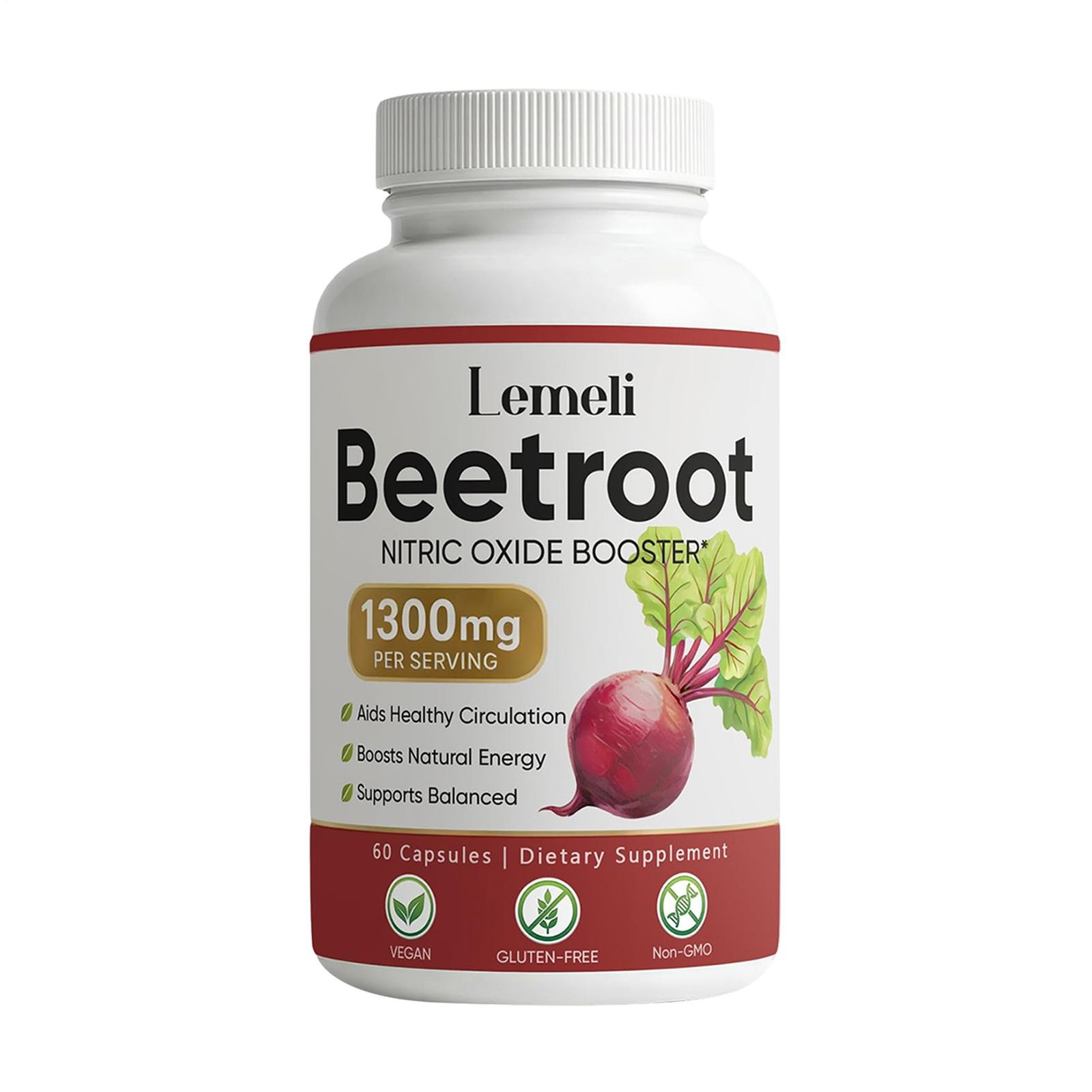 Beet Root 60 Vegan Capsules, 1300 Mg Per Serving, Non-GMO & Gluten Free