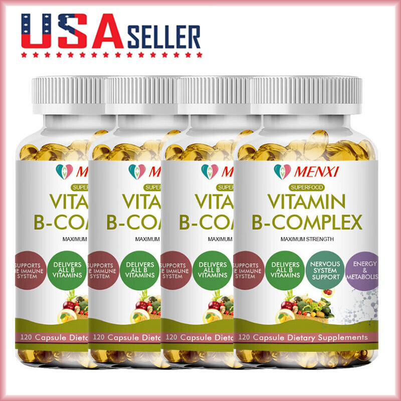 Vitamin B Complex Capsules B1, B2, B3, B5, B6, B12 with Biotin and Folic Acid US