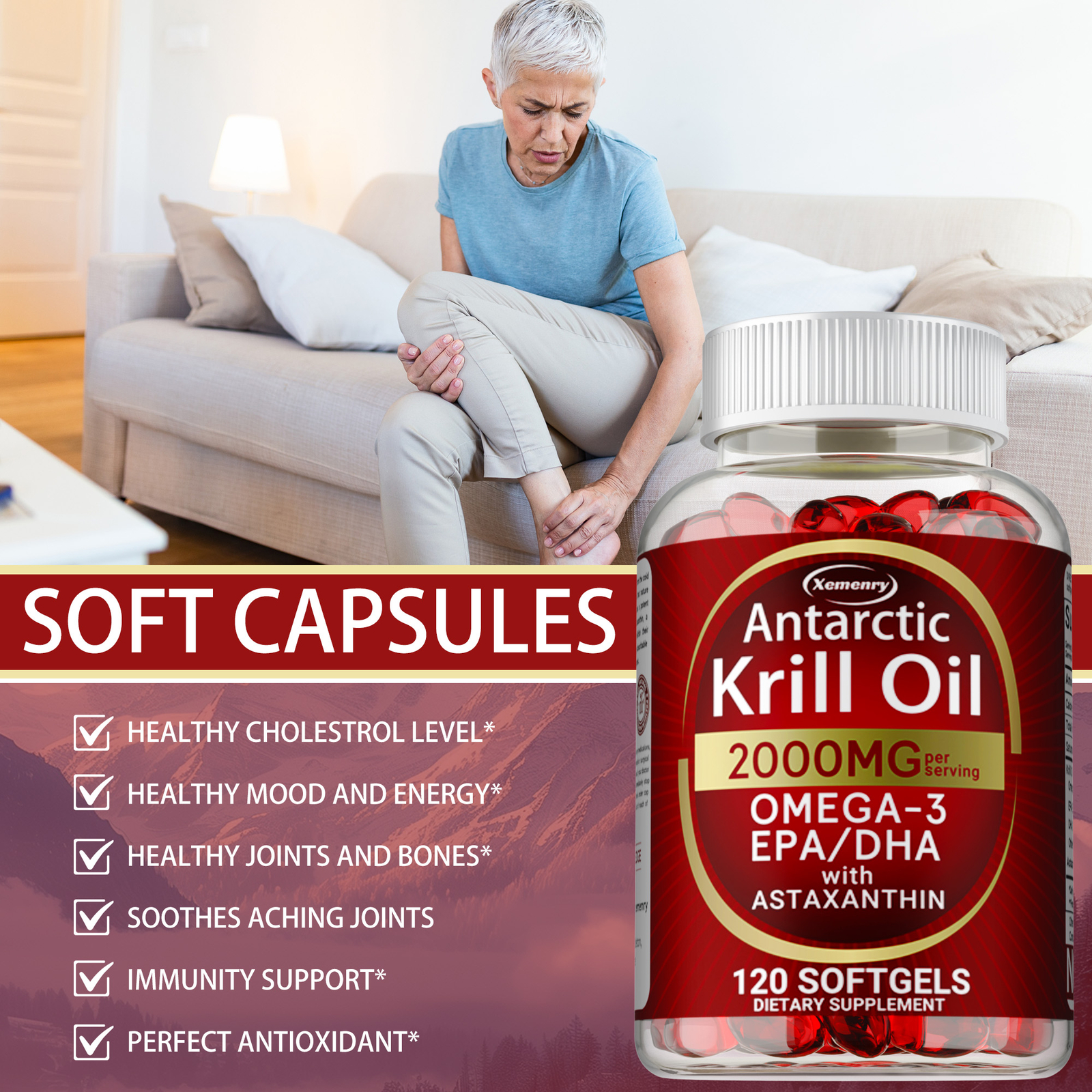 Antarctic Krill Oil 2000mg – Omega-3,EPA, DHA, Astaxanthin,Heart and Skin Health