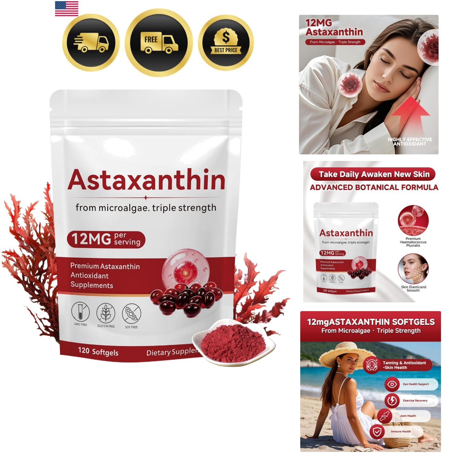 Astaxanthin 12mg, 120 Softgels, Astaxanthin Antioxidant Supplements with Ant…