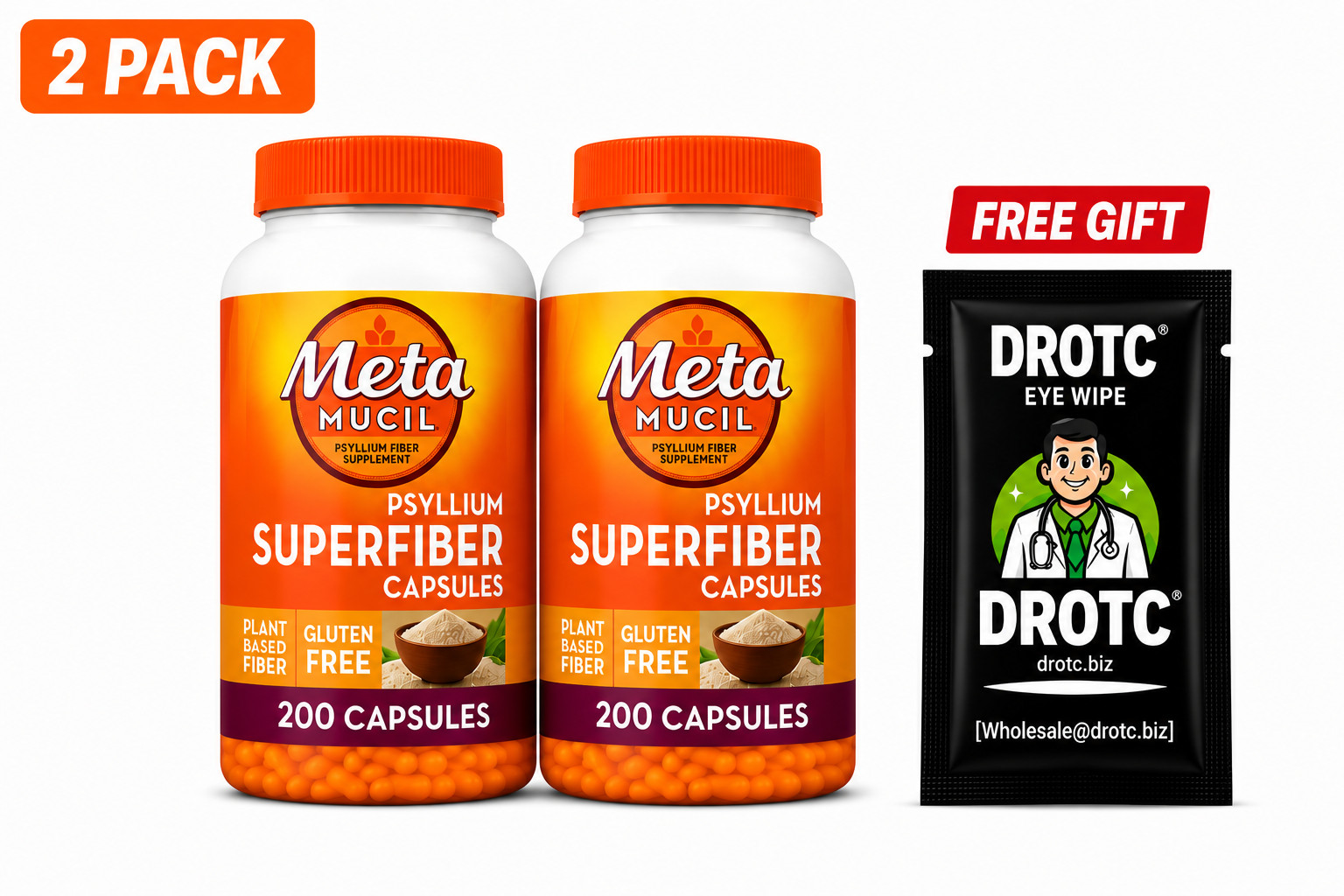 2X Metamucil Multi-Health Psyllium Fiber Supplement, 200. Total 400 Ct. 08/27
