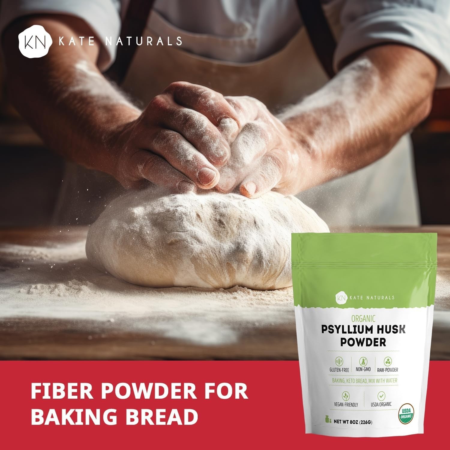 Kate Naturals Psyllium Husk Powder for Fiber, Digestion & Baking Bread. Mixes Ea