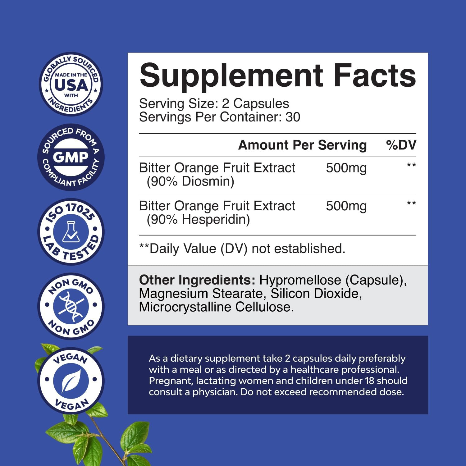 Diosmin Hesperidin 1000Mg Complex for Adults – Bitter Orange Supplement for Vari