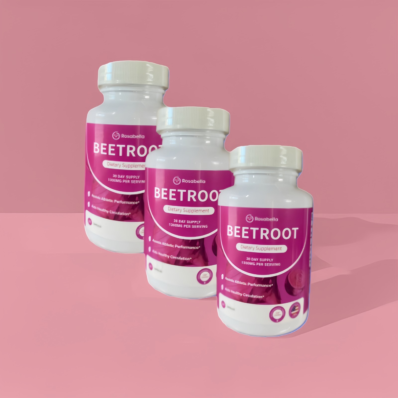 3PCS Rosabella Organic Beet Root 60 Capsules Natural Energy Boost Blood Pressure