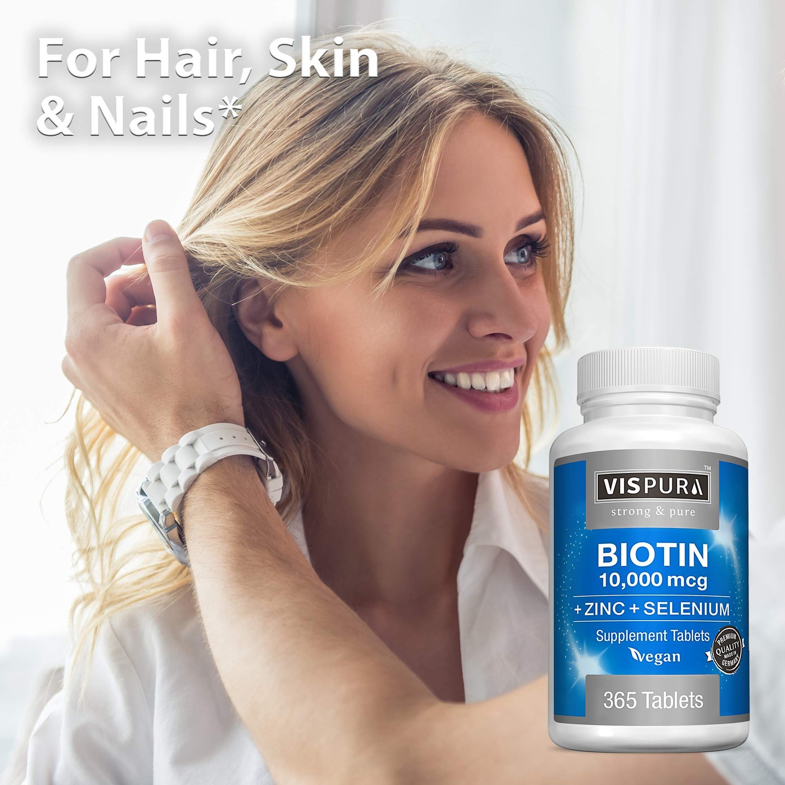 Biotin 10000 mcg + Zinc + Selenium, Pure, Vegan & Extra 365 Count (Pack of 1)