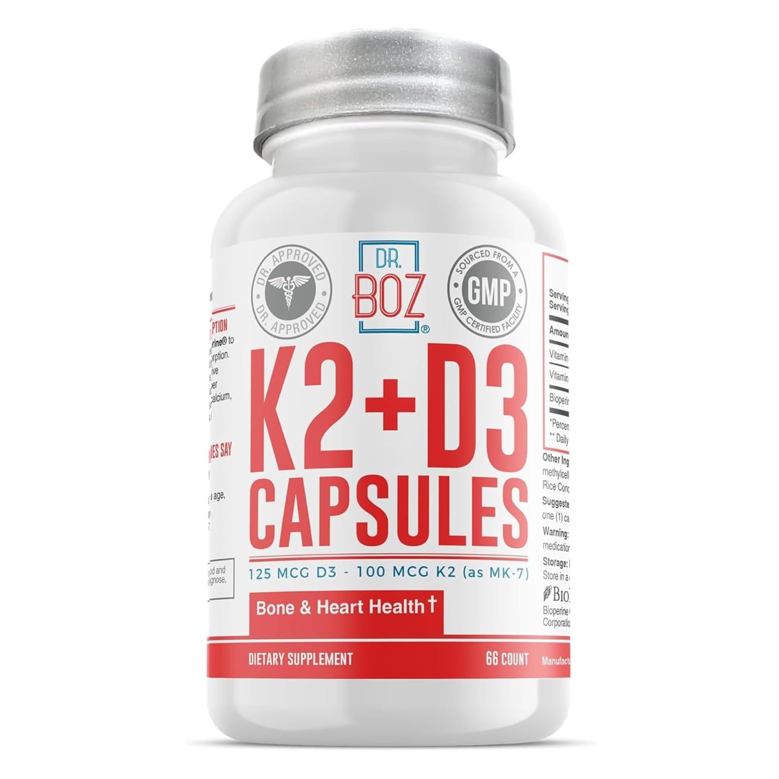 Dr. Boz – K2+D3 Capsules, 66 1 Count (Pack of 66), Red, White, Blue, Grey