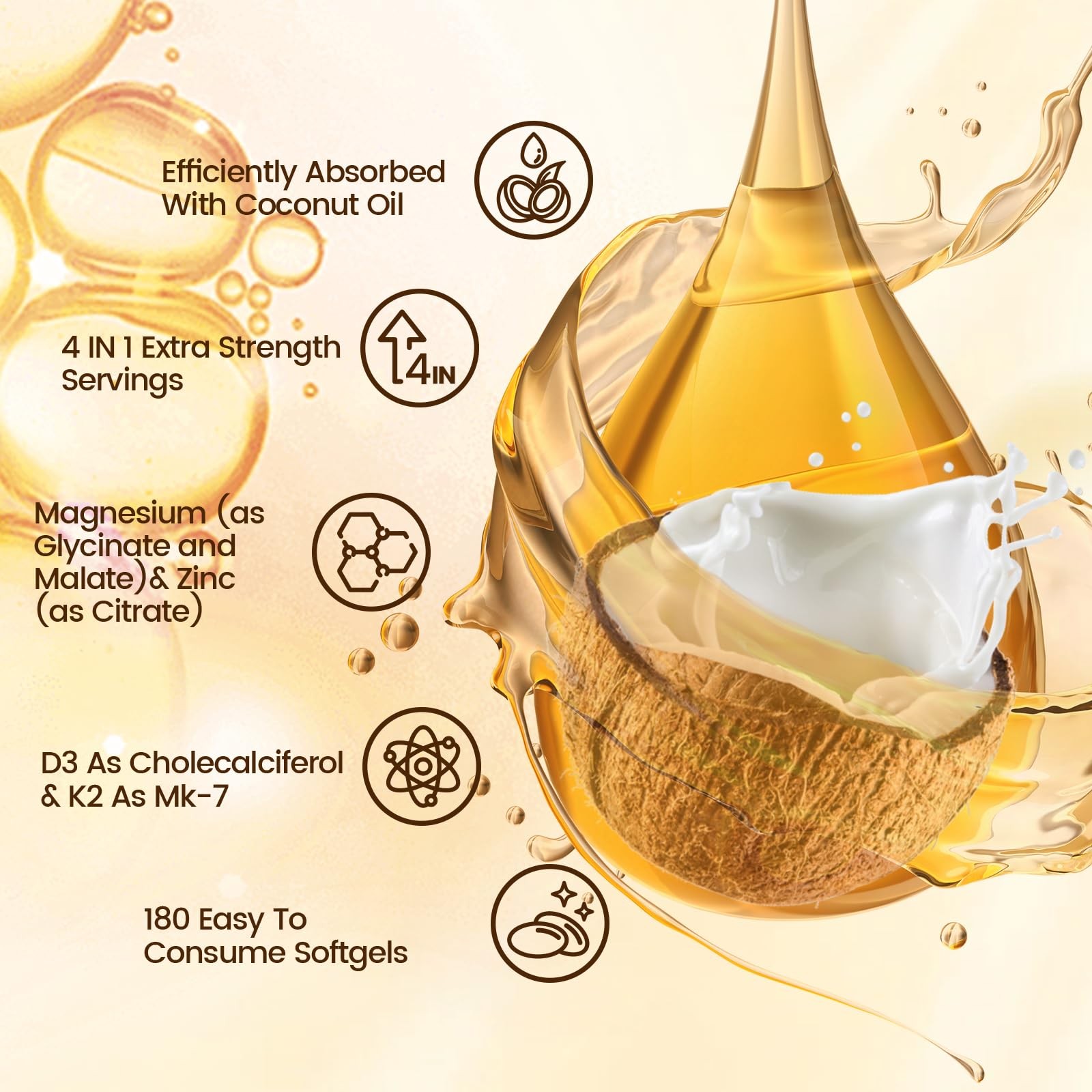 Vitamin D3 K2 Magnesium Zinc Softgel Cardiovascular Health Support Support