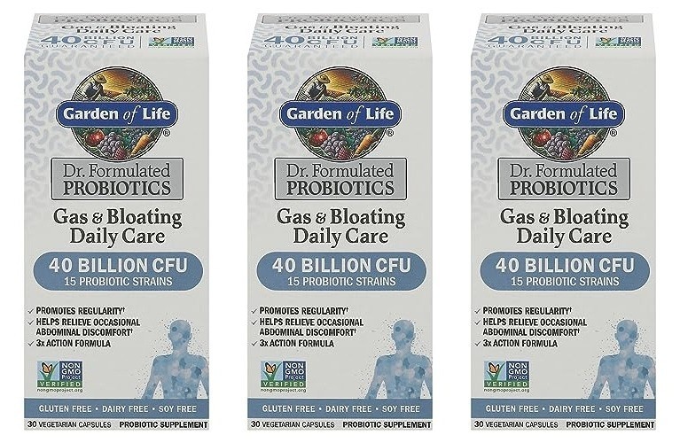 Pack 3 Garden of Life Gas & Bloating Probiotic 40 Billion CFU, 30 ct, 04/27