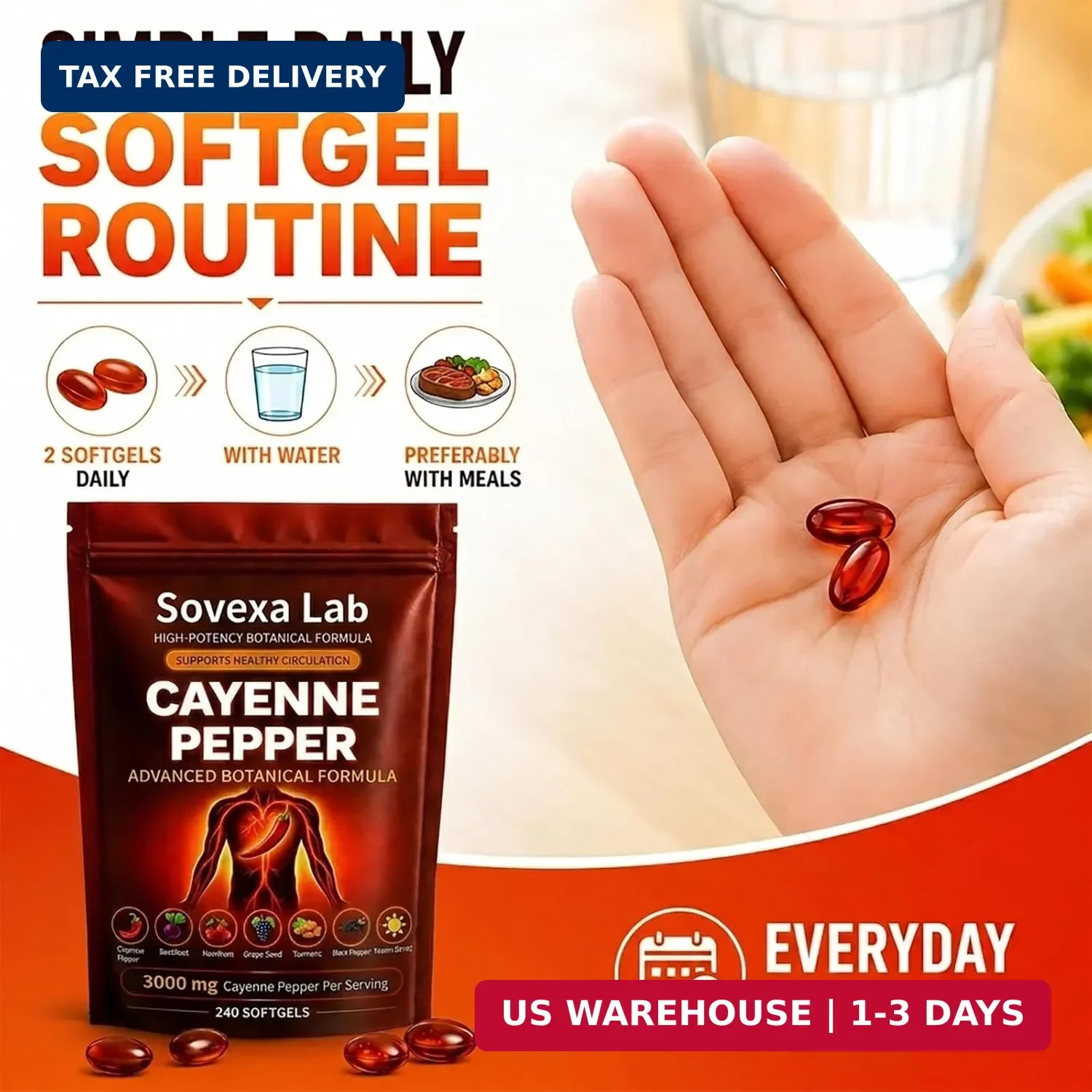 Cayenne Pepper Softgels Supplement for Energy & Cardiovascular Wellness, Active