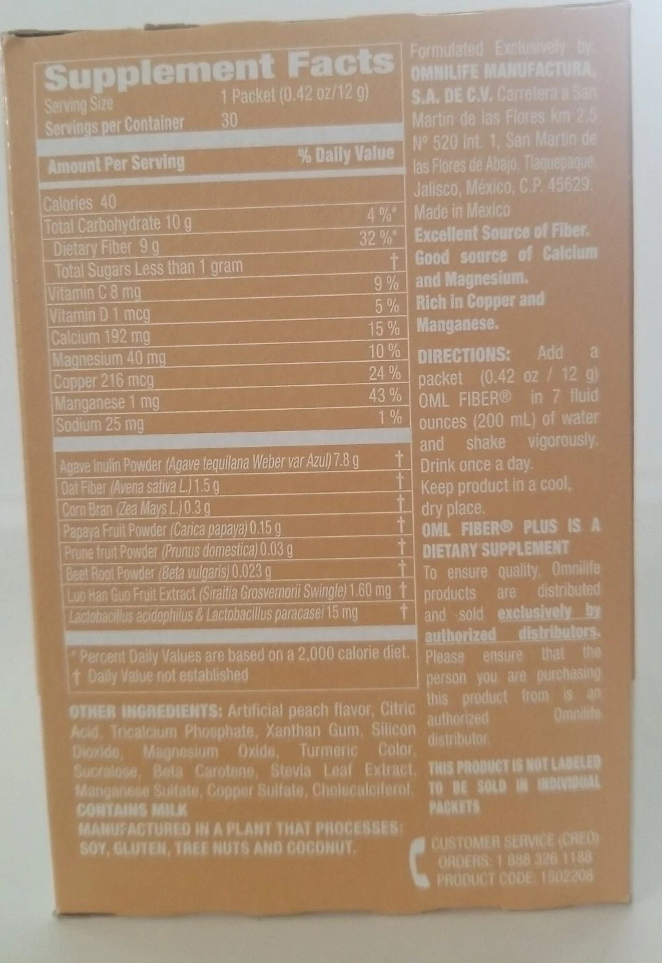FIBER N PLUS | PEACH FLAVORED | 30 SACHET | Omnilife *FAST SHIPPING*