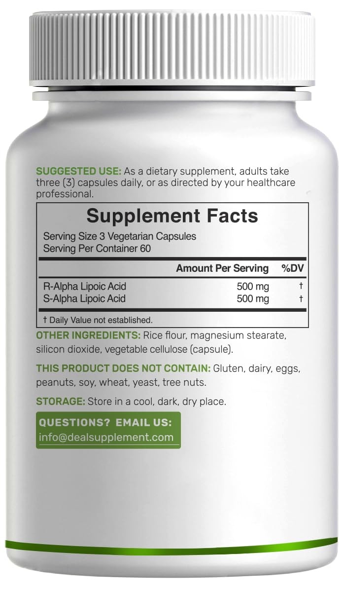 Alpha Lipoic Acid 1,000Mg, 180 Veggie Capsules – 50/50 R-ALA & S-ALA for Max Bio