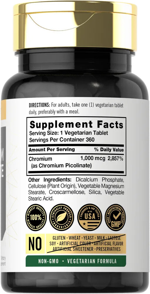 Ultra Chromium Picolinate 1000mcg | 360 Vegetarian Tablets | by Carlyle