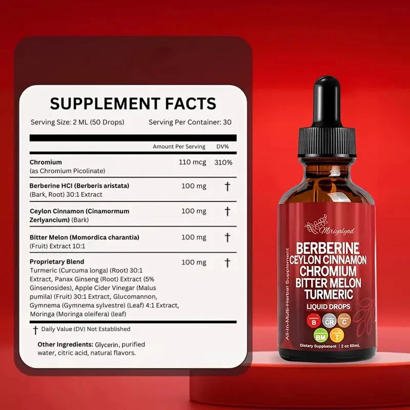 Berberine 3000mg Gymnema/Apple Cider Vinegar/Chromium/Ceylon Cinnamon 2oz Drops