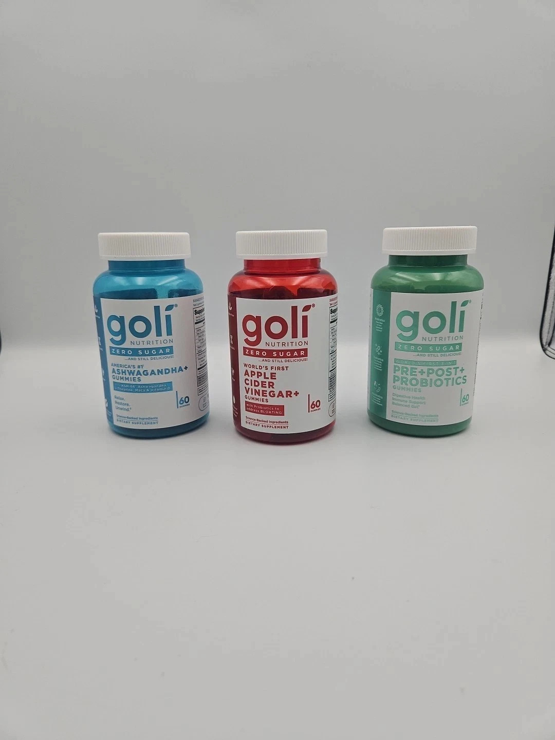 3 Bottles NEW Goli Zero Sugar Best Seller Trio Set Gummies, 60 Counts Per Bottle