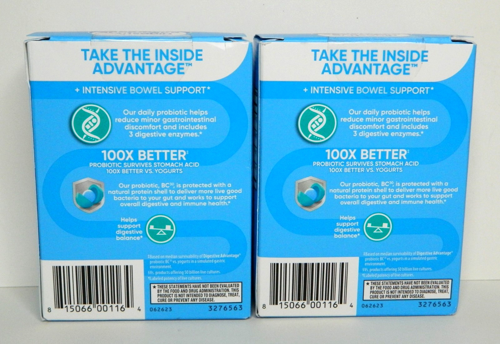 2 Digestive Advantage Probiotics + Intensive Bowel Support 32 Capsules Exp 11/26