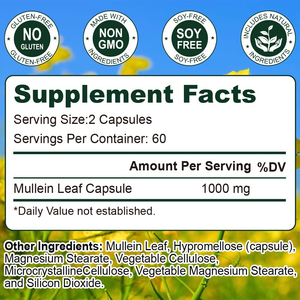 Mullein Leaf Capsules – Lung Cleanse & Cough Relief,Respiratory Health,Detox