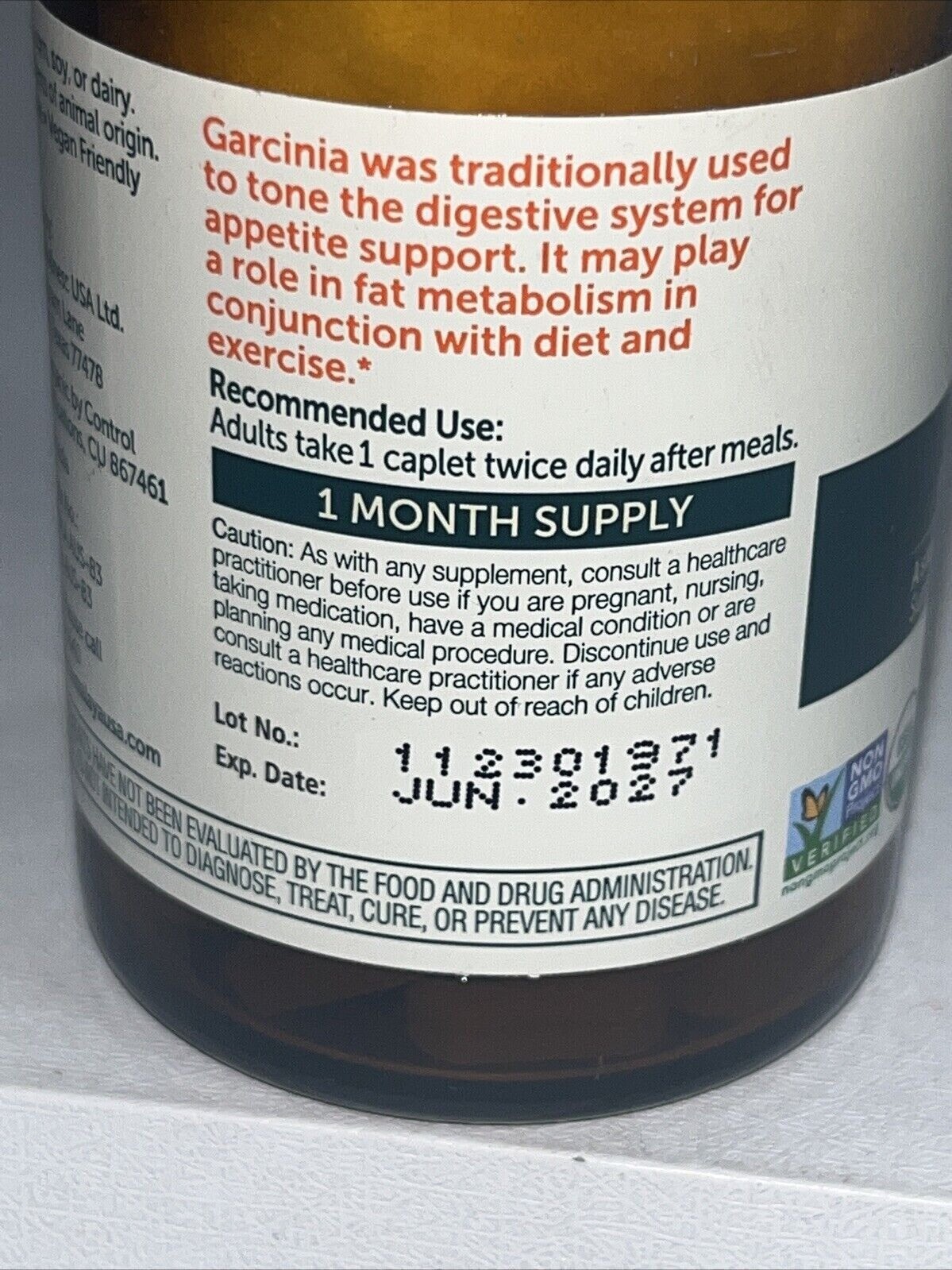 Organic Garcinia Herbal Supplement, 60 Caps, Sealed/ Exp 06/2027