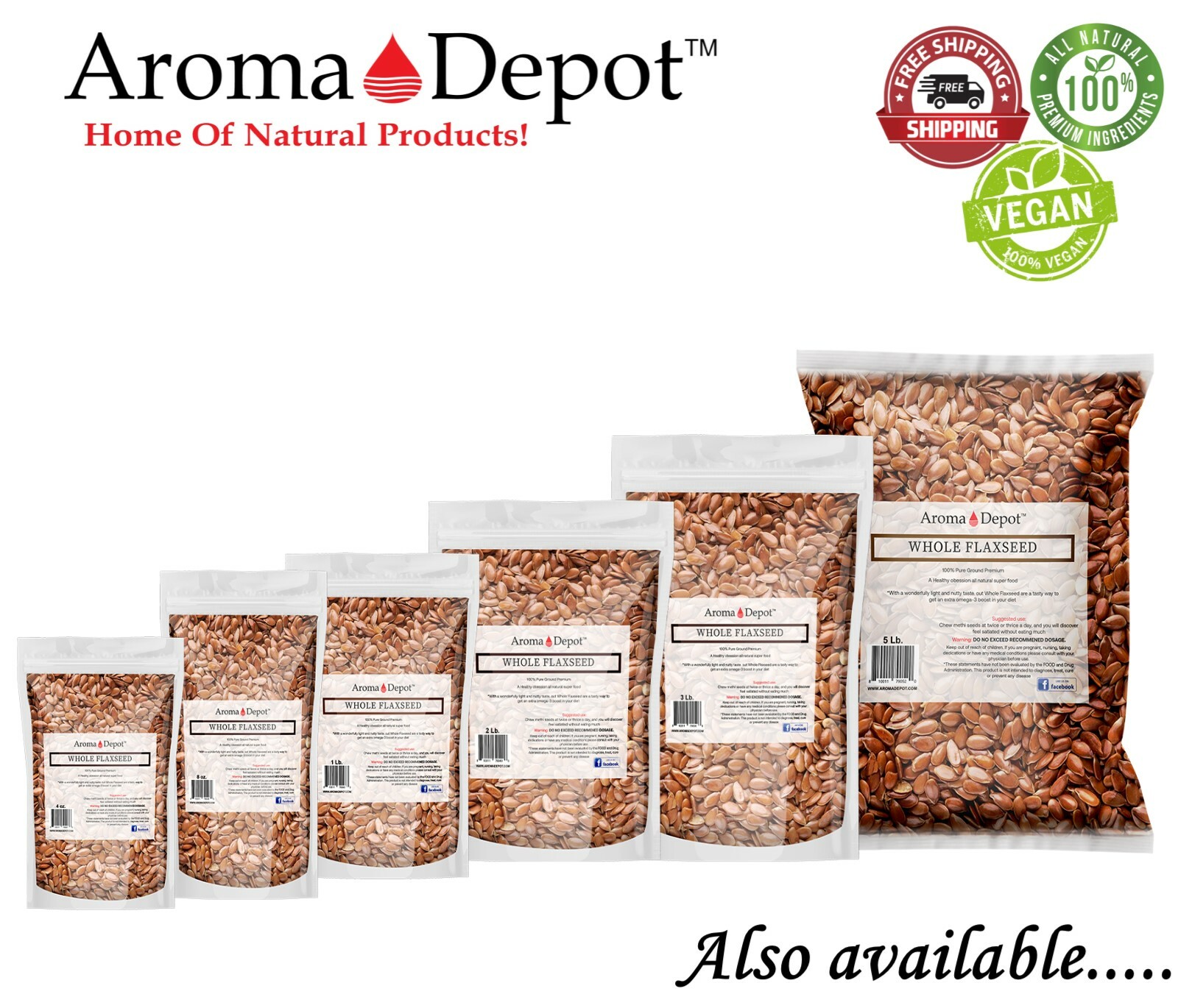 Whole Brown Grain Flax Seed Omega-3 NON GMO Gluten Free 1oz to 20lb Lino