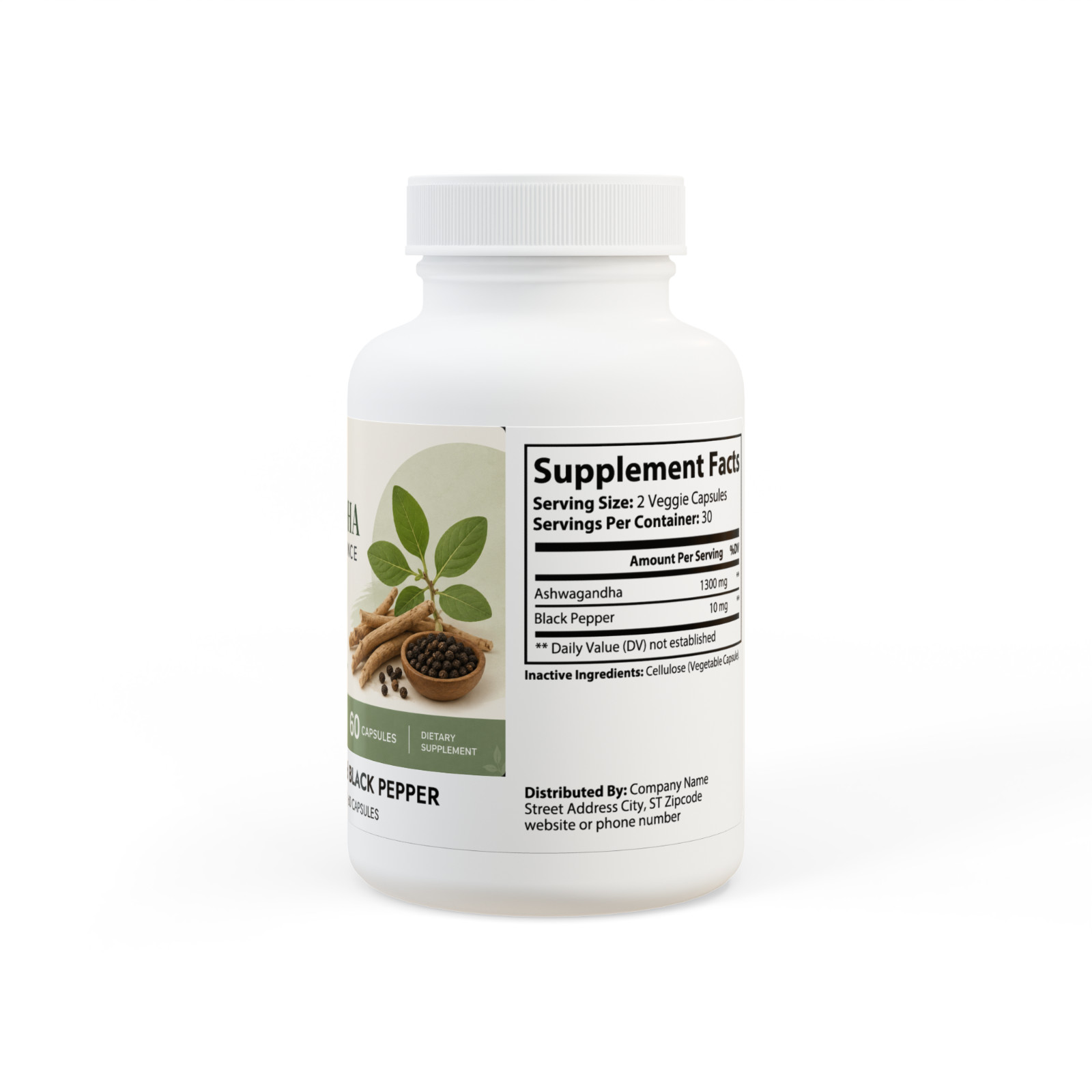 Ashwagandha Black Pepper Balance 60 Capsules Stress Support Vegan Non-GMO