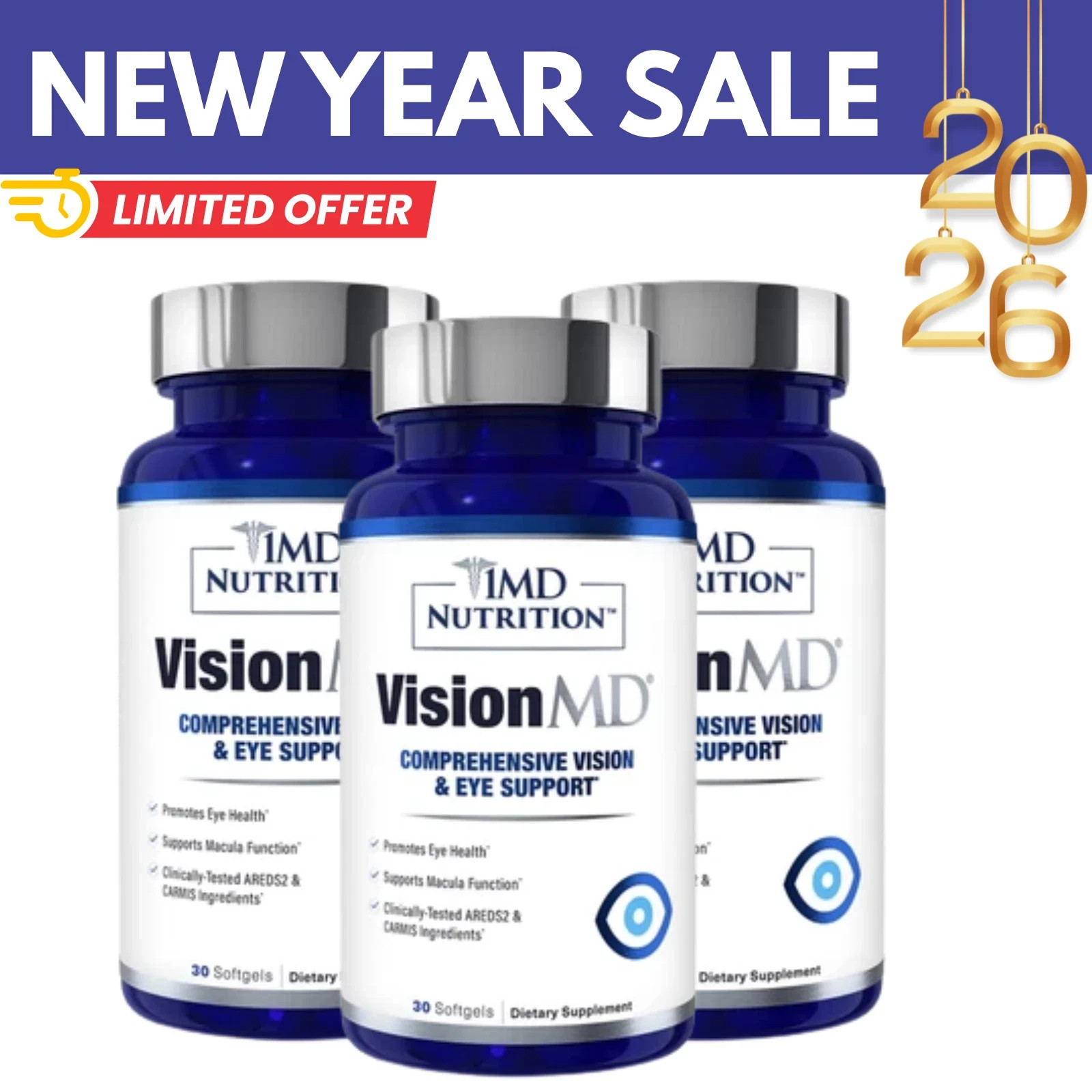 3 pack Vision Nutrition MD MD Eye Vitamin CARMIS – Eye Supplement 30 Softgels.