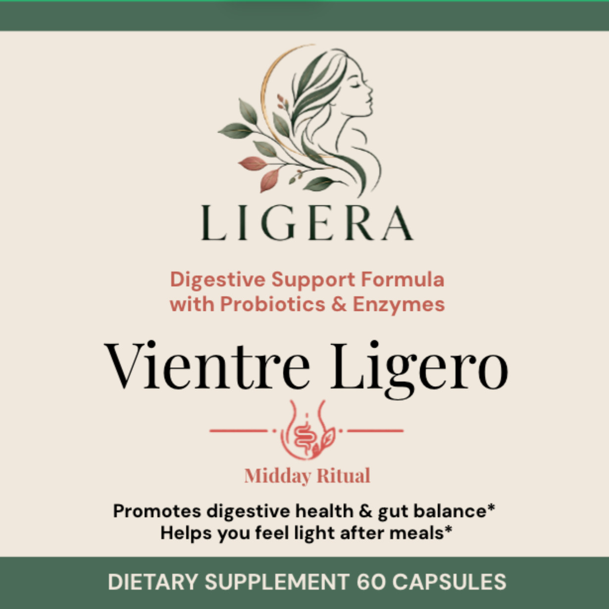 Ligera 4-in-1 Gut Health ACV Probiotic Prebiotic Digestive Enzymes Woman 60 Caps