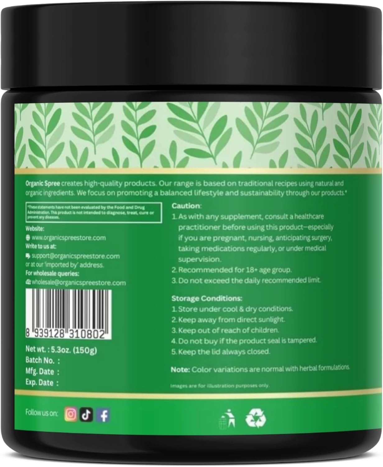 ORGANIC SPREE Super Greens Powder – 150 gm (5.3oz) for Detox & Immunity Support